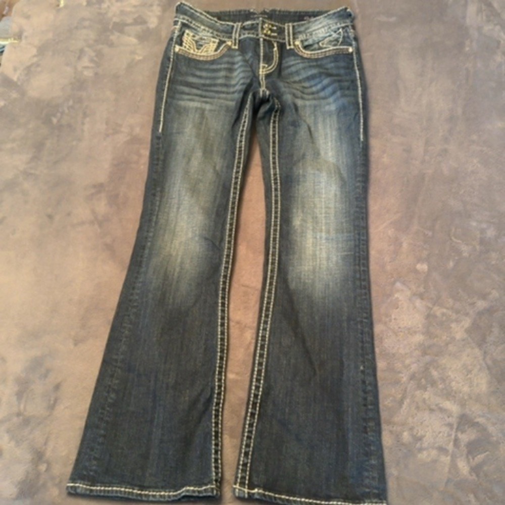 Vigoss Jeans Women 7/8 Blue Embellished Pockets Bootcut Denim